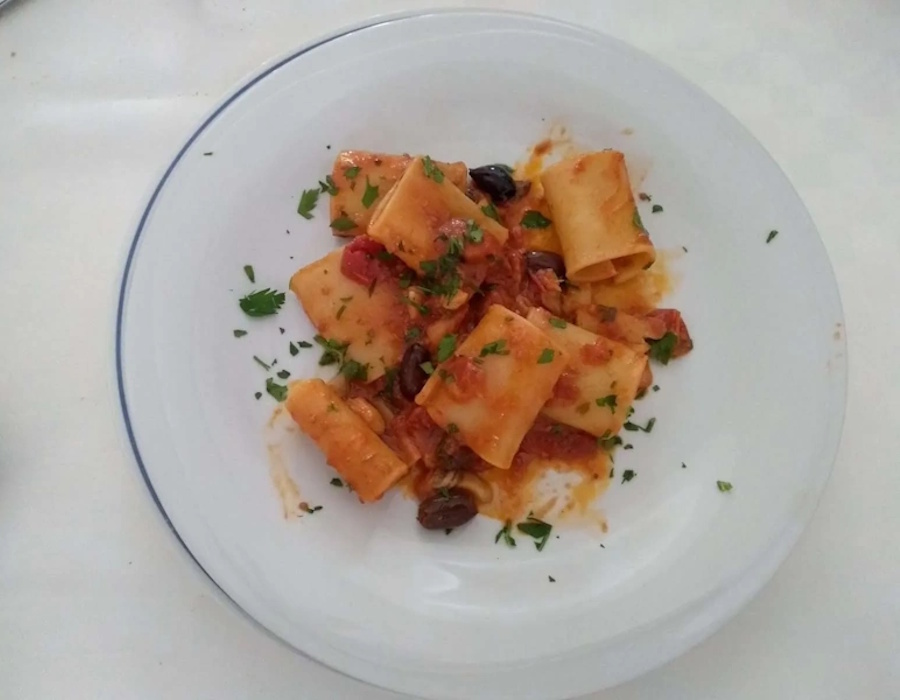 Pacchero con olive e stoccafisso